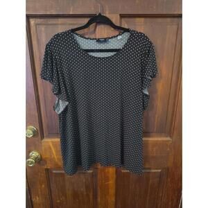 Tahari Black White Polka Dot Flutter Sleeve Blouse 3X
